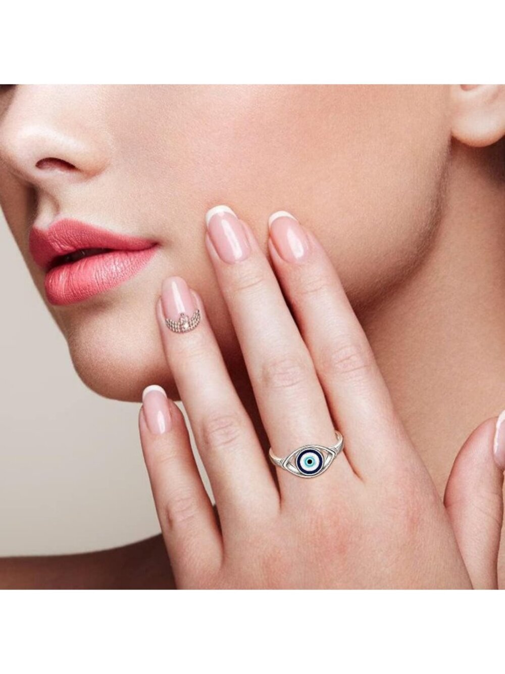 Sterling Silver Evil Eye Ring for Women - Blue Spiritual Turkish Jewelry, Sizes - Picture 2 of 8